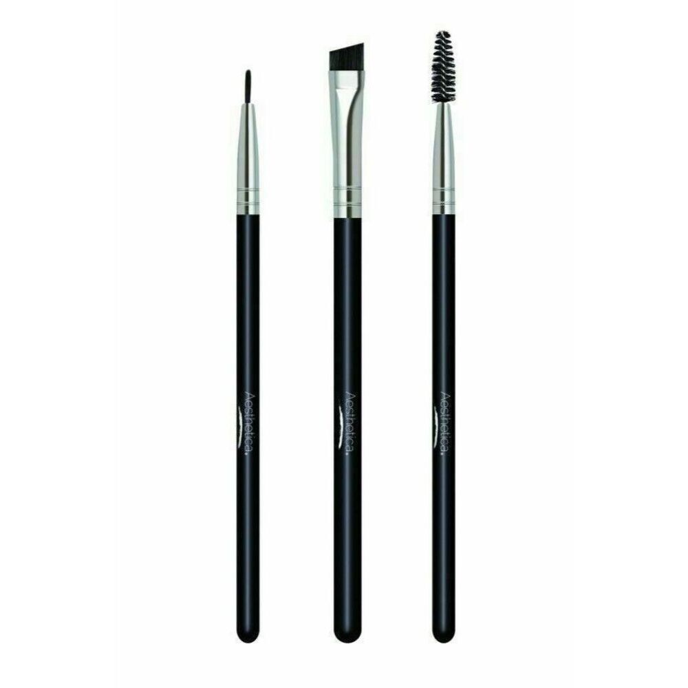 NEW SEALED AESTHETICA 3 Piece Eye Trio Brushes Set Eyeliner Brow and Spoolie